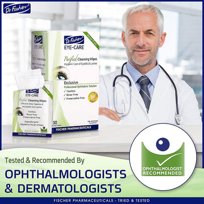 Dr. Fischer Eyelid Wipes. Pre-moistened Eye Wipes for Eyelids. Make-up Remover (Twin Pack)