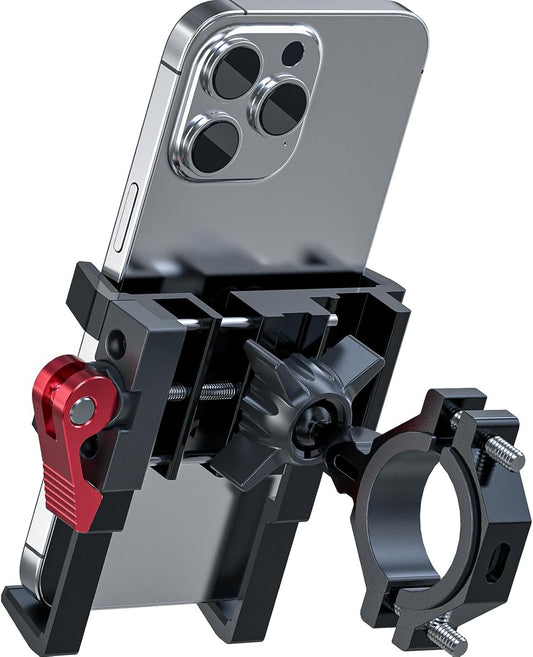 Tiakia Aluminum Bike Phone Mount, [2024 Upgrade] Camera Friendly＆1s Lock Handlebar Mounted Cell Phone Holder for Bike Motorcycle, 360° Rotation Universal Bicycle Phone Mount for 4.5-7 Inch Phones