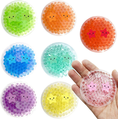 Boo Boo Ice Packs - 8 Small Gel Bead Cold Compress Packs, Instant Pain Relief for Injuries, Teething, Bumps & Bruises - Child-Safe Cooling Pads for First Aid Kits (8 Color Star Smile)