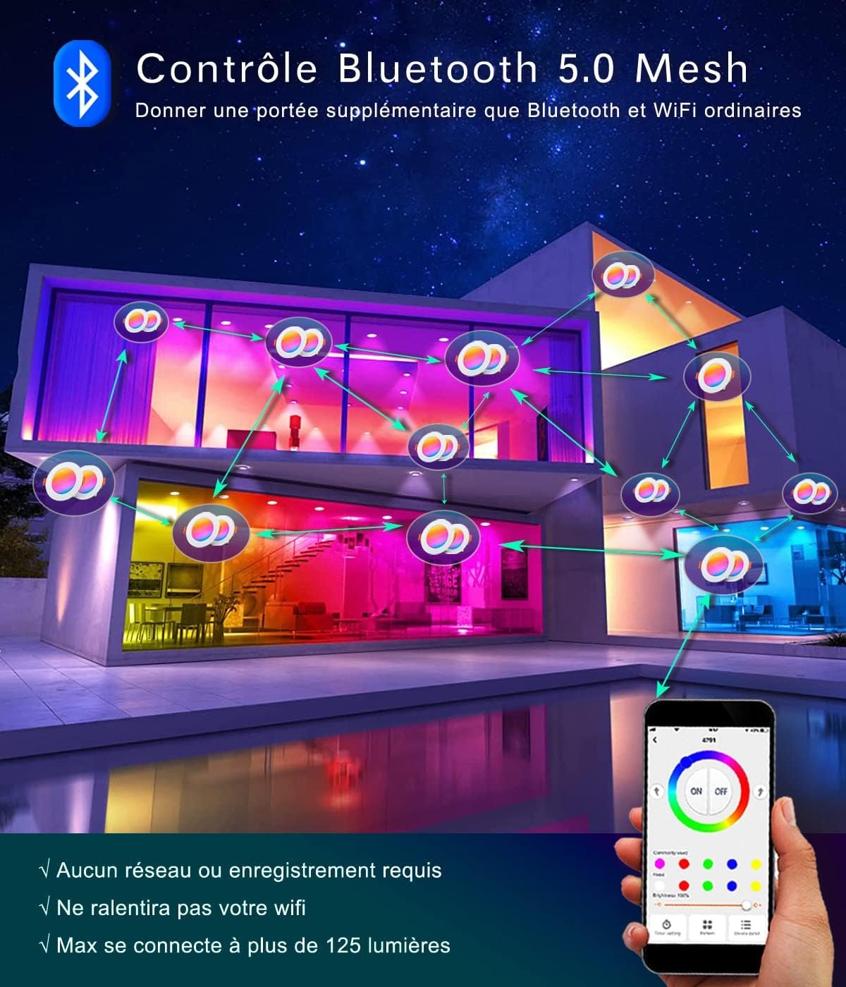 DUSKTEC RGB LED Downlights Ceiling 10W, Colour Changing Spot Lights Dimmable 95-110mm Cutout, Smart Bluetooth Recessed White Spotlights 4 inch, IP44 Ultra Slim APP Controlled Kitchen Lighting 4 Pack