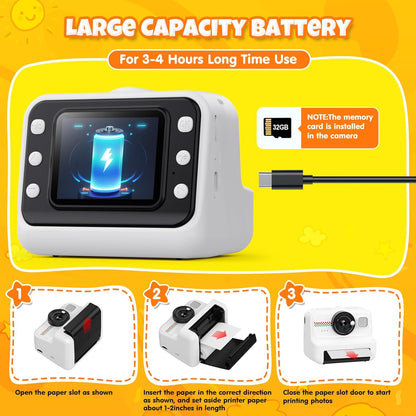 HiMont Kids Instant Camera HD / 1080P Kids Instant Camera with 32GB Card and 3 Rolls of Printing Paper, Kids Gift for Girls Boys 3-14