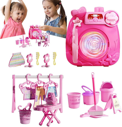 ccuzs Kids Washing Machine, Interactive Pretend Play Washer and Dryer, Miniature Educational Toy with Accessories for Girls and Boys, Material: ABS, 8.58x4.33x8.94in