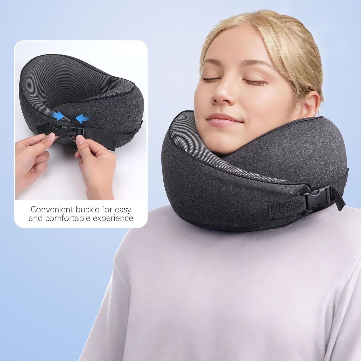 DAWNTREES 2 Pack Travel Pillow Neck Support, Memory Foam Neck Pillows for Travel Airplane,Business Trip with Luxury Bag,Travel Kit.