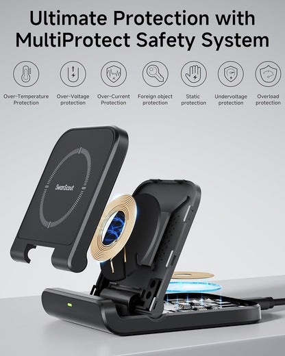 SwanScout Wireless Charger for Samsung Galaxy Z Flip 6, Foldable Phone Charging Station for Galaxy Z Flip 5/4/3, Motorola RAZR 60 Ultra/60/50/40, SwanScout 501S (No Adapter)