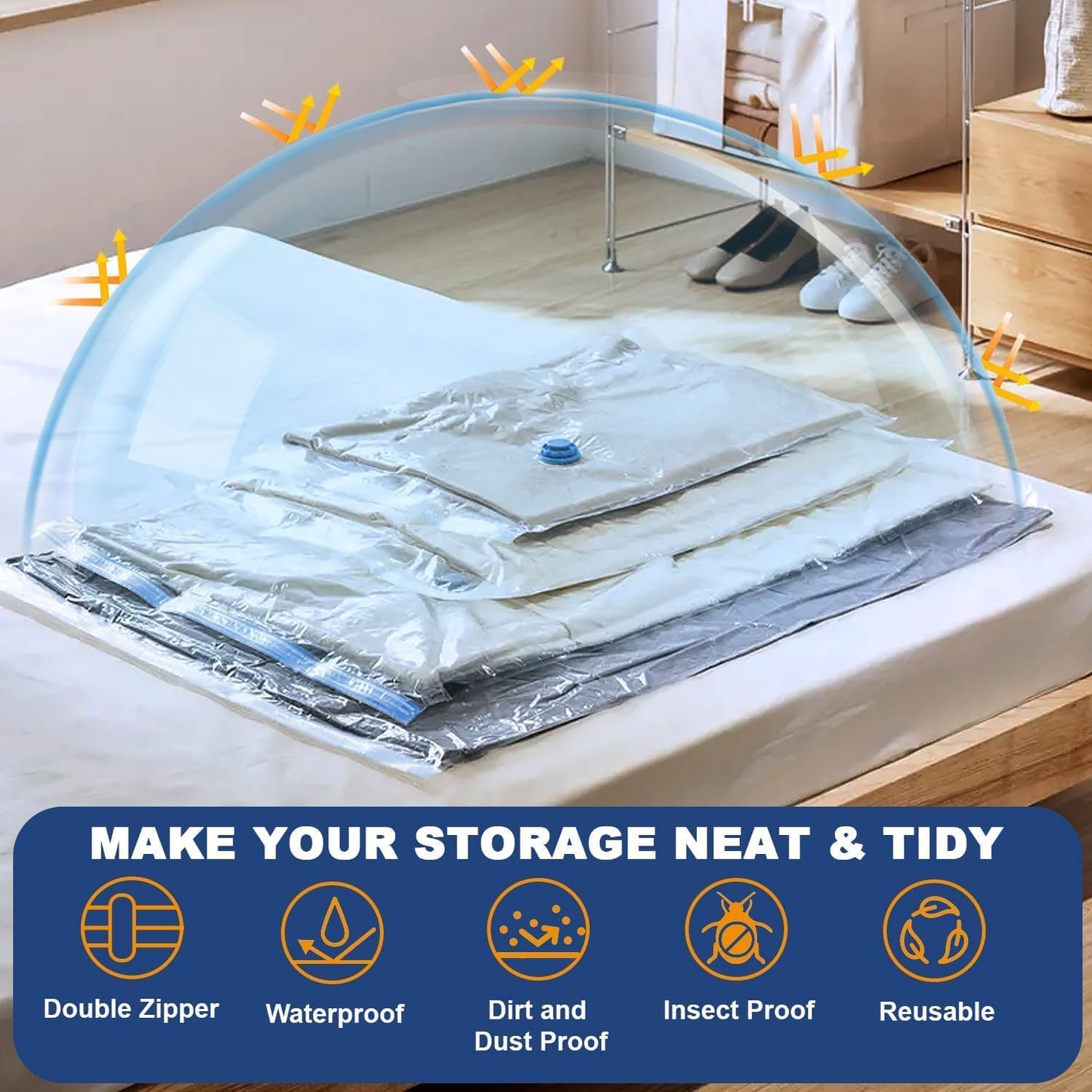 Vacuum Storage Bags Pack of 16(4 Jumbo,4 Large,4 Medium,4 Small)-Space Saver Sealer Compression Bags with Hand Pump for Clothes,Duvets, Comforters, Blankets, Pillows, Curtains & Travel