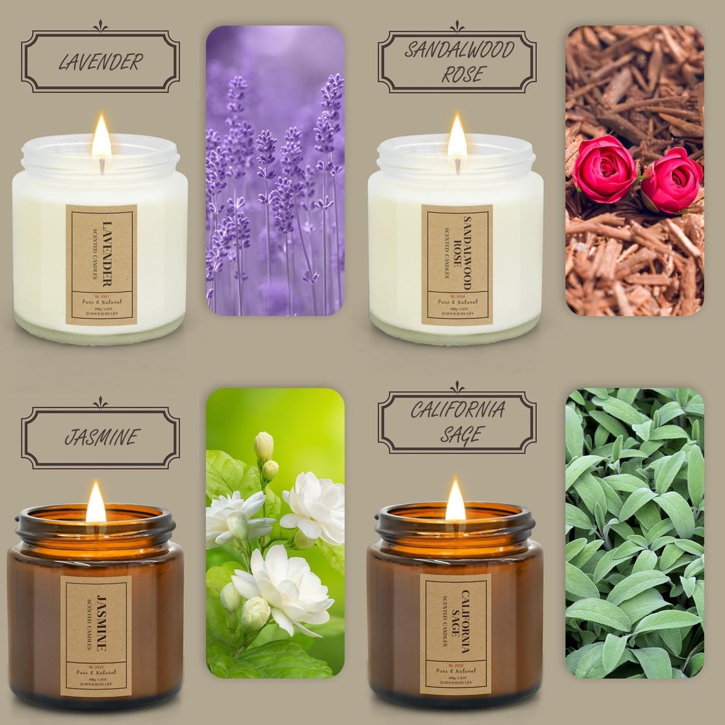 YINUO LIGHT Glass Scented Candles Gift Set, 4 Relaxing Aromatherapy Candles Natural Soy Wax Women Birthday Christmas Mother's Day Birthday