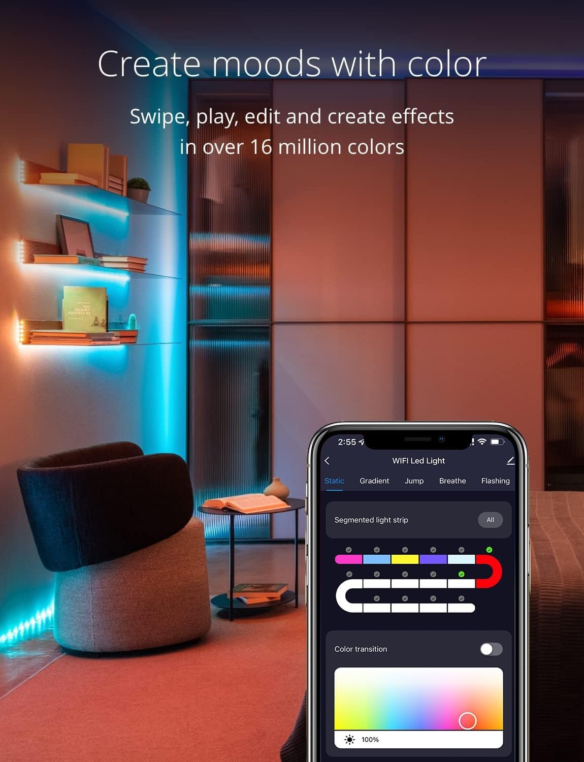 UanTii Smart Light String Tuya WiFi LED Fairy String Lights RGBIC Dream Colour Music Sync Timing Schedule Waterproof,App and Voice Control Compatible with Alexa Works with Google Home (10m)