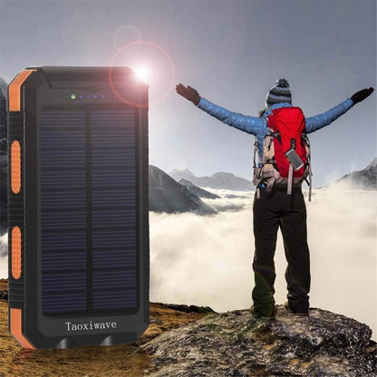 Solar Charger Solar Power Bank 20000mAh Waterproof Portable External Backup Outdoor Cell Phone Battery Charger with Dual LED Flashlights Solar Panel for all Cellphones (Black & Orange)