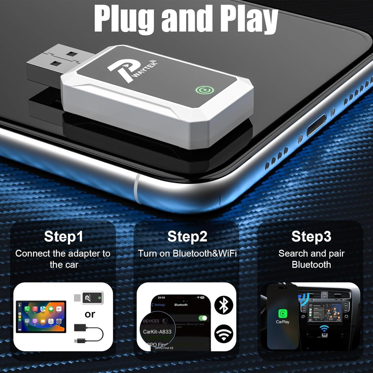 2-in-1 Wireless CarPlay & Android Auto Wireless Adapter, Fast 5GHz WiFi & Bluetooth for iPhone/iOS 10+, Android 11+, Plug & Play Car Dongle
