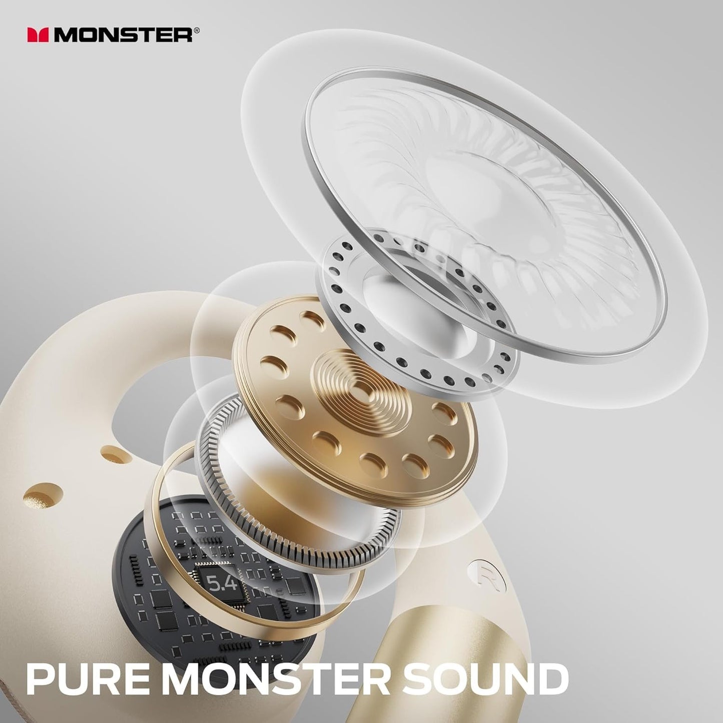 Monster Open Ear AC335 Headphones, Bluetooth 5.4 Wireless Headphones with Stereo Sound, 24H Playback, Crystal Clear Calls, Stylish Rotating Case with Lanyard, Sweat Resistant Open Ear Wireless Earbuds