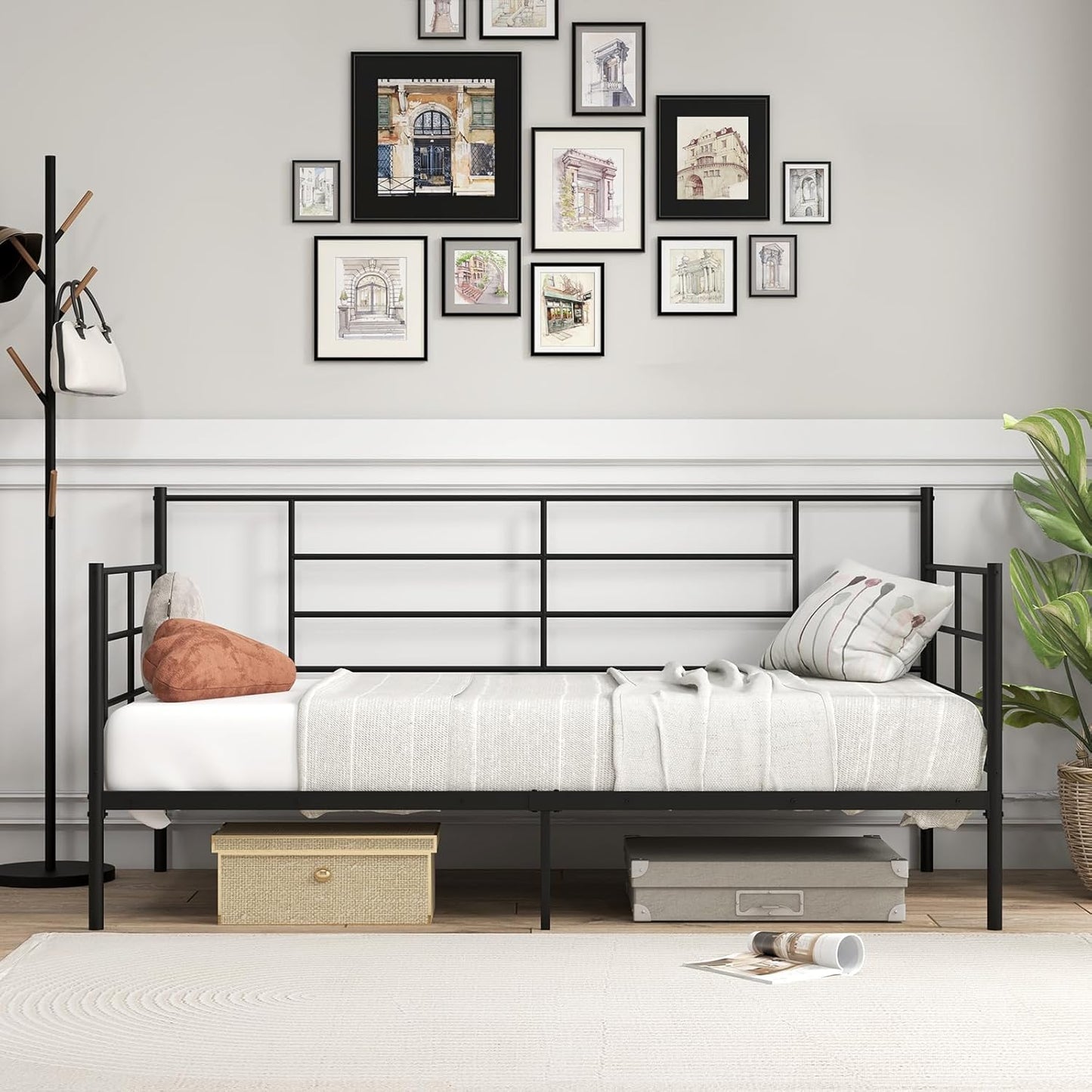 Giantex 2-in-1 Single Daybed, Sofa Bed with Arms & Back, Single Platform Bed with Metal Slat Support for Living Room, Guest Room, No Box Spring Needed