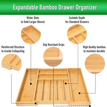 Besilord Silverware Organizer Acacia Wood Utensil Organizer Acacia Kitchen Drawer Organizer Silverware Holder Cutlery Organizer in Drawer Flatware Organizer（9 Slot, Natural)
