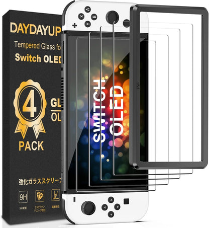 [4 Pack] daydayup Tempered Glass Screen Protector Compatible with Nintendo Switch OLED Model 2021 - with [Alignment Frame] Transparent HD Clear Screen Protector for Nintendo Switch OLED