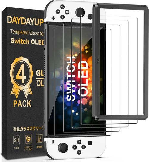 [4 Pack] daydayup Tempered Glass Screen Protector Compatible with Nintendo Switch OLED Model 2021 - with [Alignment Frame] Transparent HD Clear Screen Protector for Nintendo Switch OLED