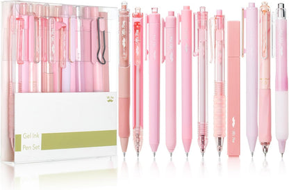 Mr. Pen- Gel Ink Pink Pen Set, 12 Pack, 1 x Aesthetic Highlighter, 0.5mm Cute Pink Pens Black Ink with Pastel Barrels