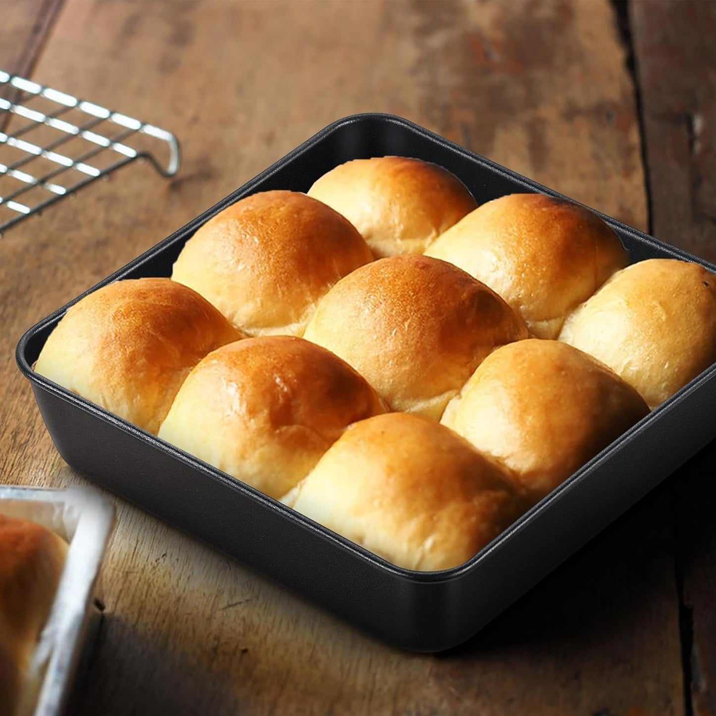 E-far 8x8 Inch Square Baking Pan, Nonstick Stainless Steel Square Cake Pans Set of 2, Metal Square Pan Set for Baking Cake Lasagna Brownies, Non-Toxic & Easy Release, Rust Free & Oven Safe