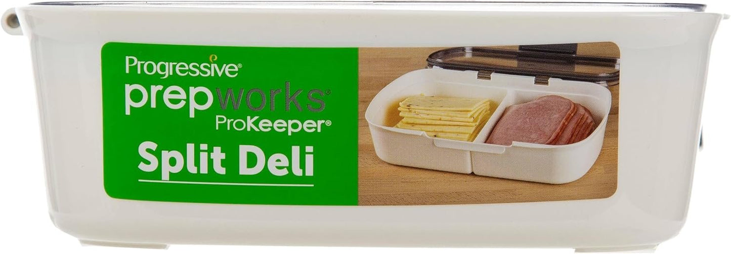 Prepworks Split Deli ProKeeper Air Tight Silicone Sealed Food Storage Container with Clear Dry Erase Compatible Lid, 11.75 Inches Long