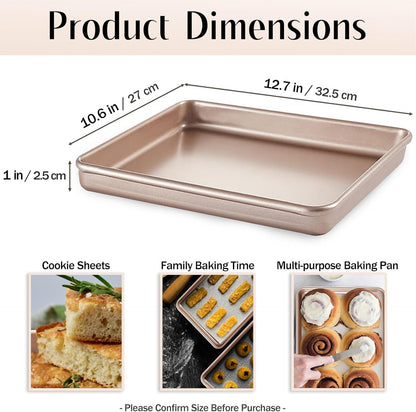 12.7-Inch Nonstick Baking Sheets & Cookie Trays for Oven, 2-Pack Durable Rectangular Baking Pans Set (Gold)