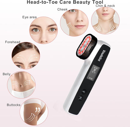 Microcurrent Facial Device, Vowleike 10 Key Benefits Skincare Face Massager with Stand, Rechargeable 6 in 1 Vibrating Facical Tool for Neck, Face and Body for Women, Ivory White
