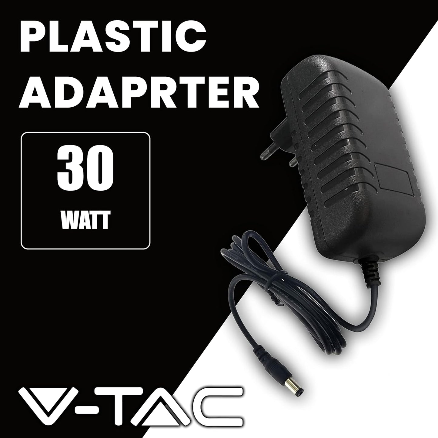 V-TAC Power Supply 12 V 30 W 2.5 A for Cameras, LED Strips, Modem – Transformer Adapter 12 V with Home Current Plug for Screens and Electronic Equipment – Input AC 100-240 V 50/60 Hz, Black