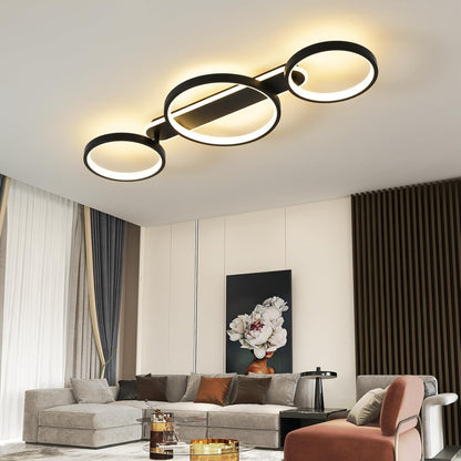 Modern LED Ceiling Light, 36W 3000K-6500K, 3 Rings Round Design Bedroom Lighting, Interior Decorative Light with Remote Control APP Dimmable, Chandelier Lamp for Living Room, Office, Kitchen, Hallway