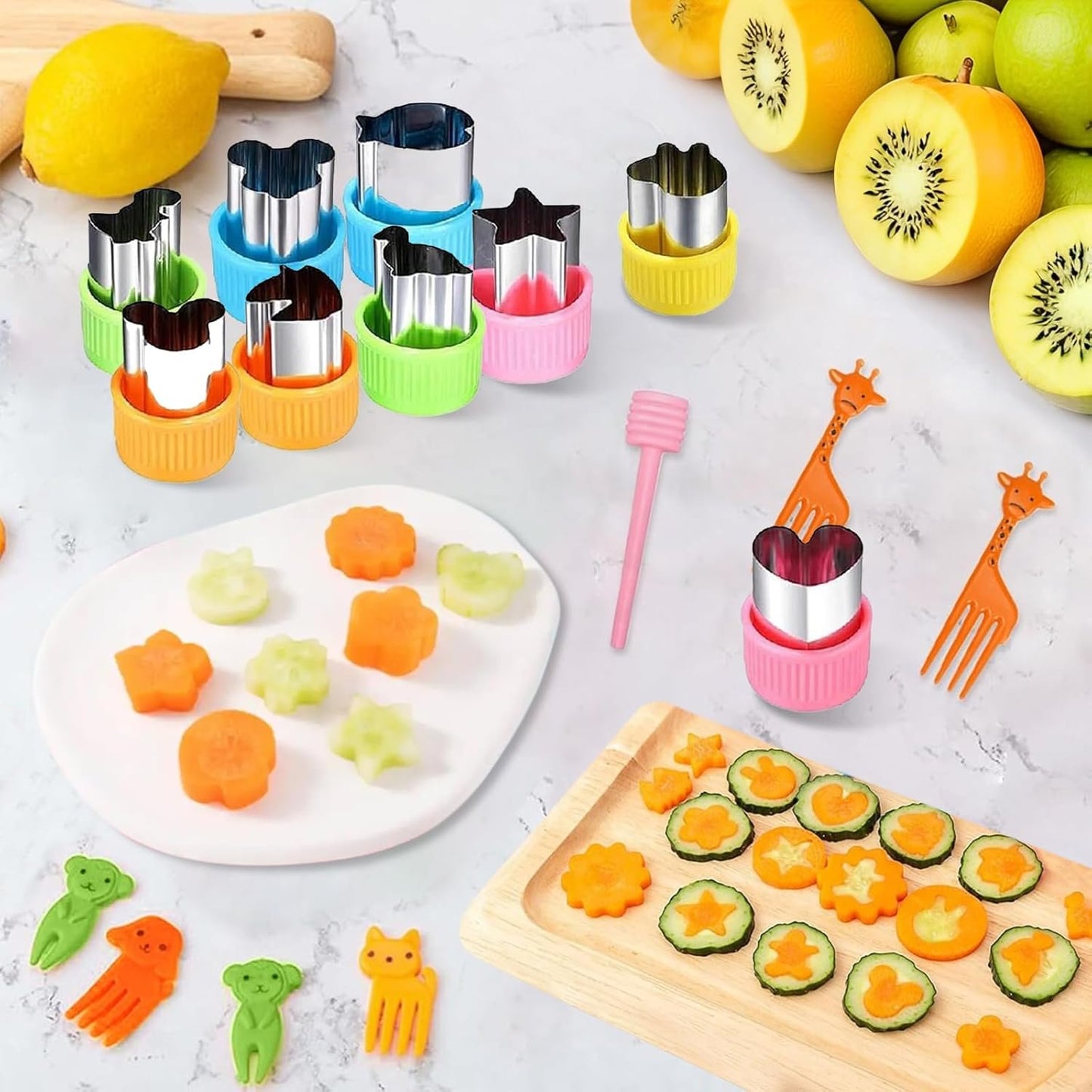 20pcs Mini Fruit Cutter Shapes Set, 1.6" Vegetable and Cutters Fruit Cookie Pastry Stamps Mold for Kids Baking and Food Supplement Tools Accessories (C20)