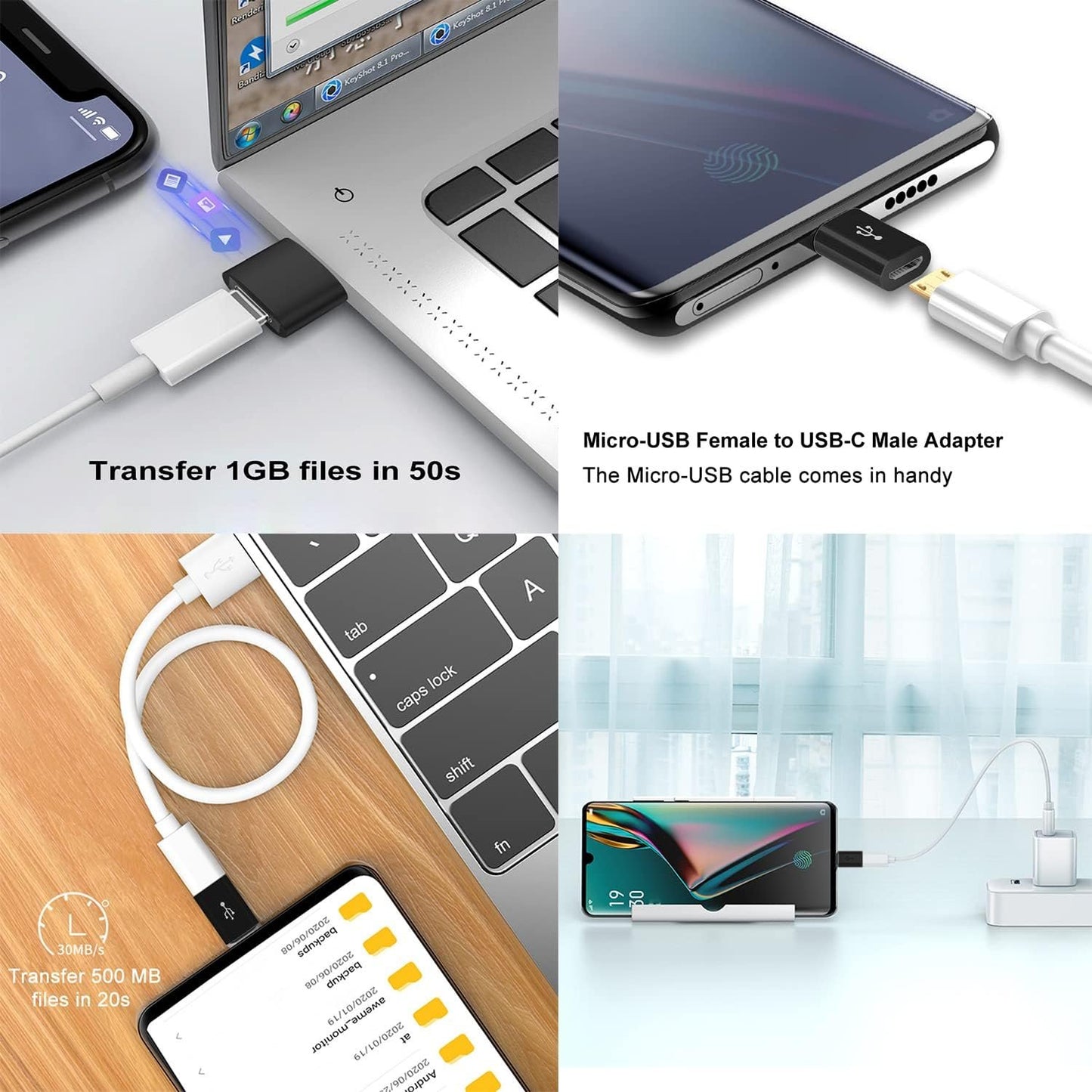 USB C Adapters 4 Pack, USB C to USB 3.0 OTG Adapter, Micro USB to USB C Adapter Compatible with MacBook Pro, Samsung Galaxy, Smartphones, Laptops, PC, in Car and More