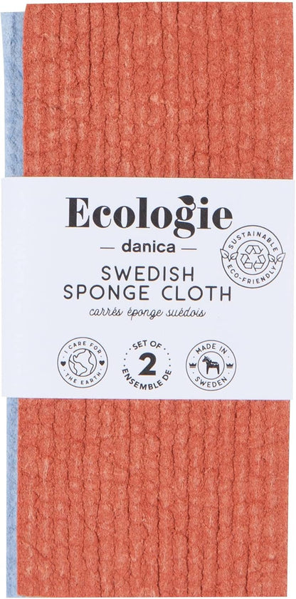 Ecologie Swedish Sponge Reusable Dishcloth Rust and Sky Blue 6.5 x 8 inches, Set of 2