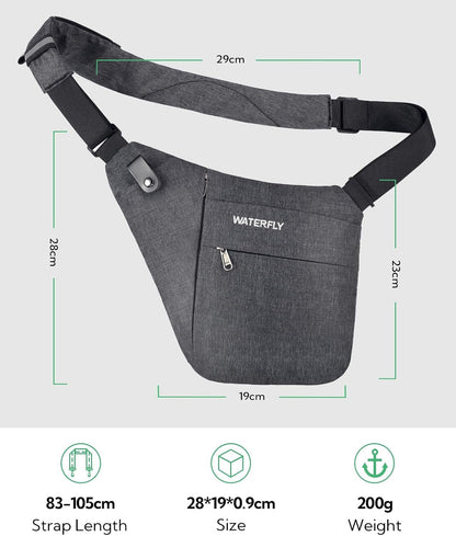 WATERFLY Sling Bag Crossbody Chest Bag Lightweight Casual Daypack Water Resistant Chest Shoulder Bag for Men Outdoor Travel Daily Use (Dark Gray)