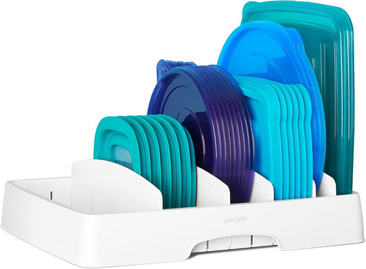 YouCopia StoraLid Food Container Lid Organizer, Large, Adjustable Plastic Lid Storage for Kitchen Cabinets