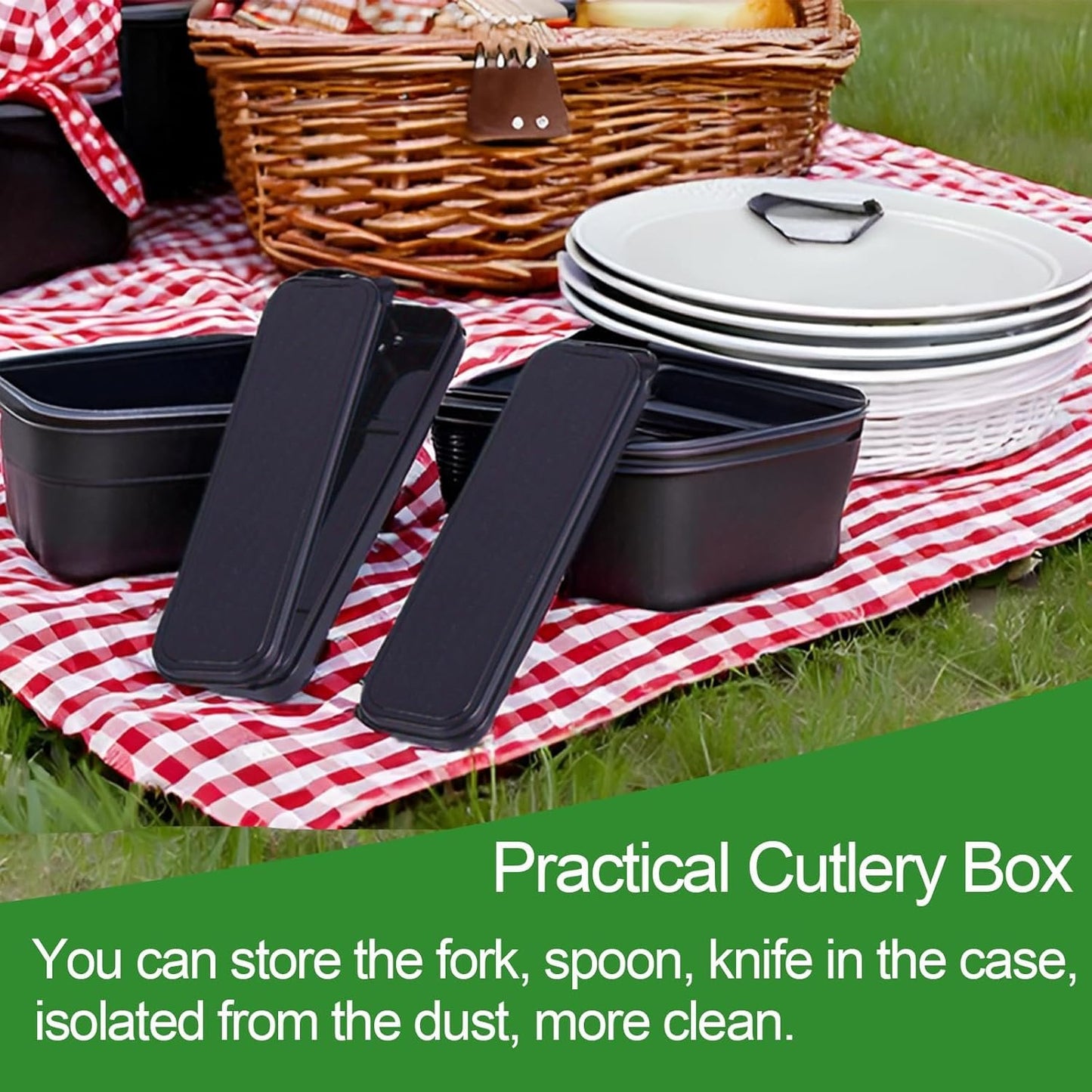 HMDZMR Utensil Case 2 Pack Travel Silverware Case Black Flatware Storage Box Travel Utensils Cutlery Case for Fork Spoon Chopsticks