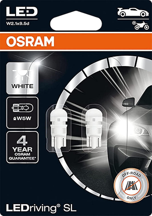 OSRAM LEDriving SL, W5W, White 6000K, Blister (2 Lamps), Retrofit LED, Only for Offroad Use
