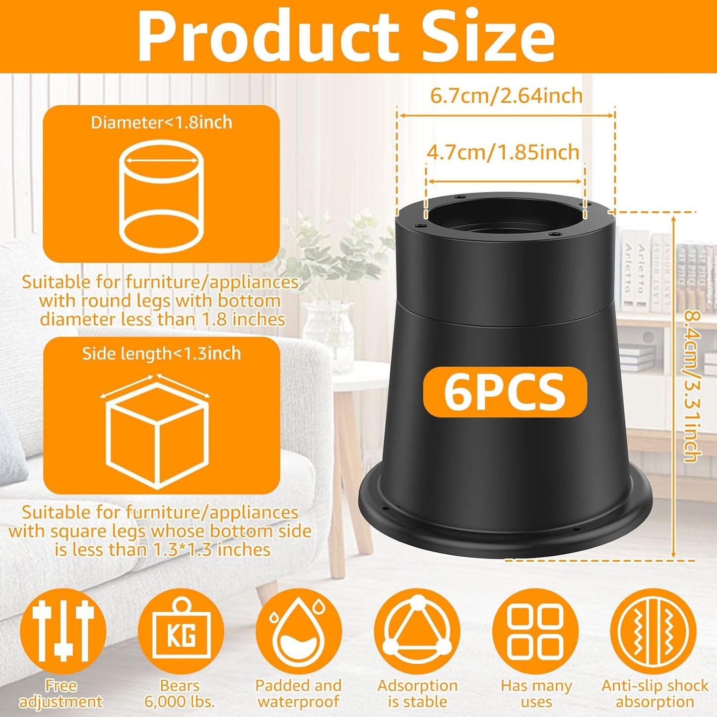HAIJED Bed Risers, Chair Risers, Round Furniture Risers, Rubber Risers for Sofas up to 1,721 lbs, Bed Frame Riser, 3.3" Table Leg Extenders, Blocks