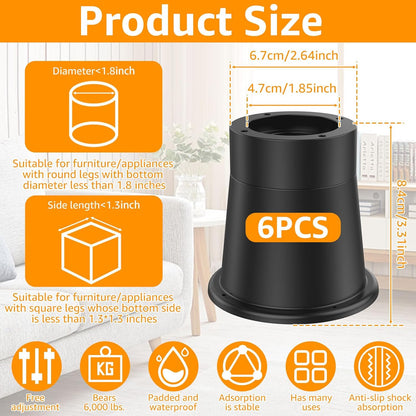 HAIJED Bed Risers, Chair Risers, Round Furniture Risers, Rubber Risers for Sofas up to 1,721 lbs, Bed Frame Riser, 3.3" Table Leg Extenders, Blocks