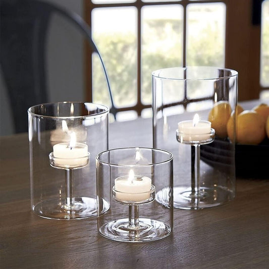 Set of 3 Decorative Clear Glass Cylinder Candle Holders for Dining Room Wedding Party Home Decor