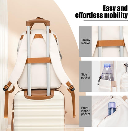 LONG VACATION Luggage Set 4 Piece Luggage ABS Hardshell TSA Lock Spinner Wheels Carry on Suitcase(White-Brown, 6 Piece Set（BP）)