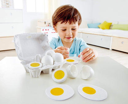 Hape Wooden Egg Carton Play Set – 6-Piece Toy Food Set with Hard-Boiled & Fried Eggs – Fun Pretend Play Kitchen Accessory for Kids – Encourages Creativity & Motor Skills – Ages 3+