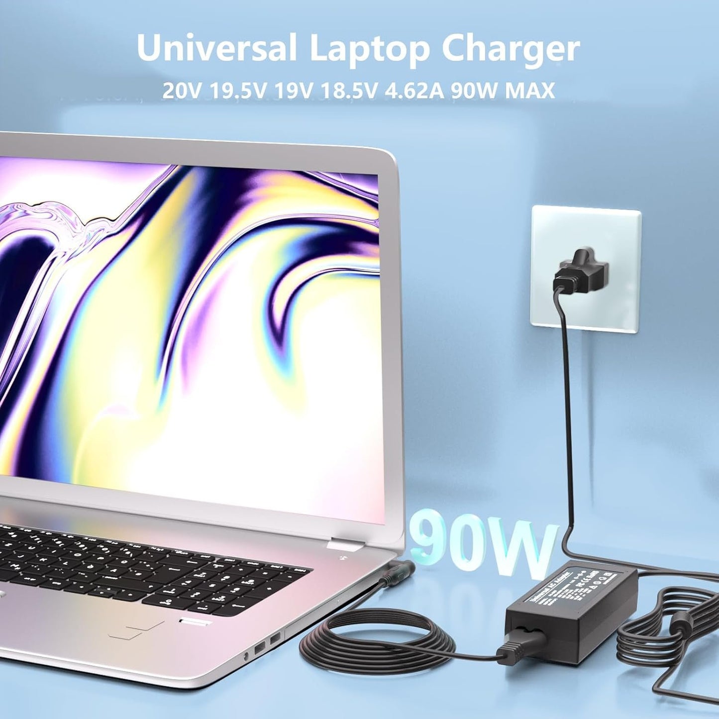90W Universal AC Adapter Laptop Charger, Replacement for HP Acer Dell Asus Lenovo IBM Toshiba Samsung Sony Fujitsu Gateway Laptop Ultrabook Chromebook Power Cord with 16 Plugs