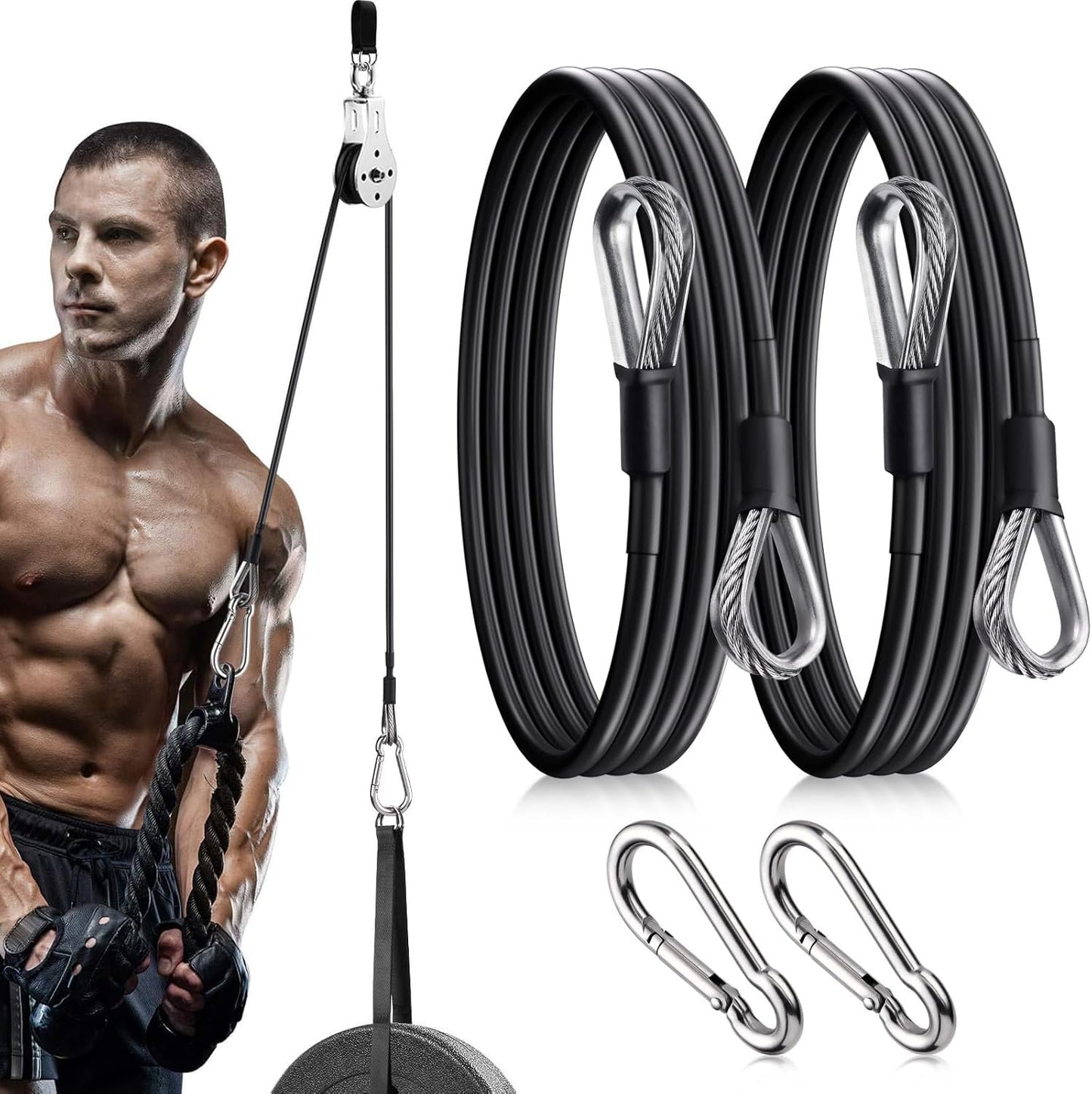 TOBWOLF Gym Cable Extension, Fitness Extension Rope Attachment Compatible with Home Gym Accessories Thick 0.2", Replacement Gym Cable Machine Extension for LAT/Tricep Pull Down, Leg Extensions Machine