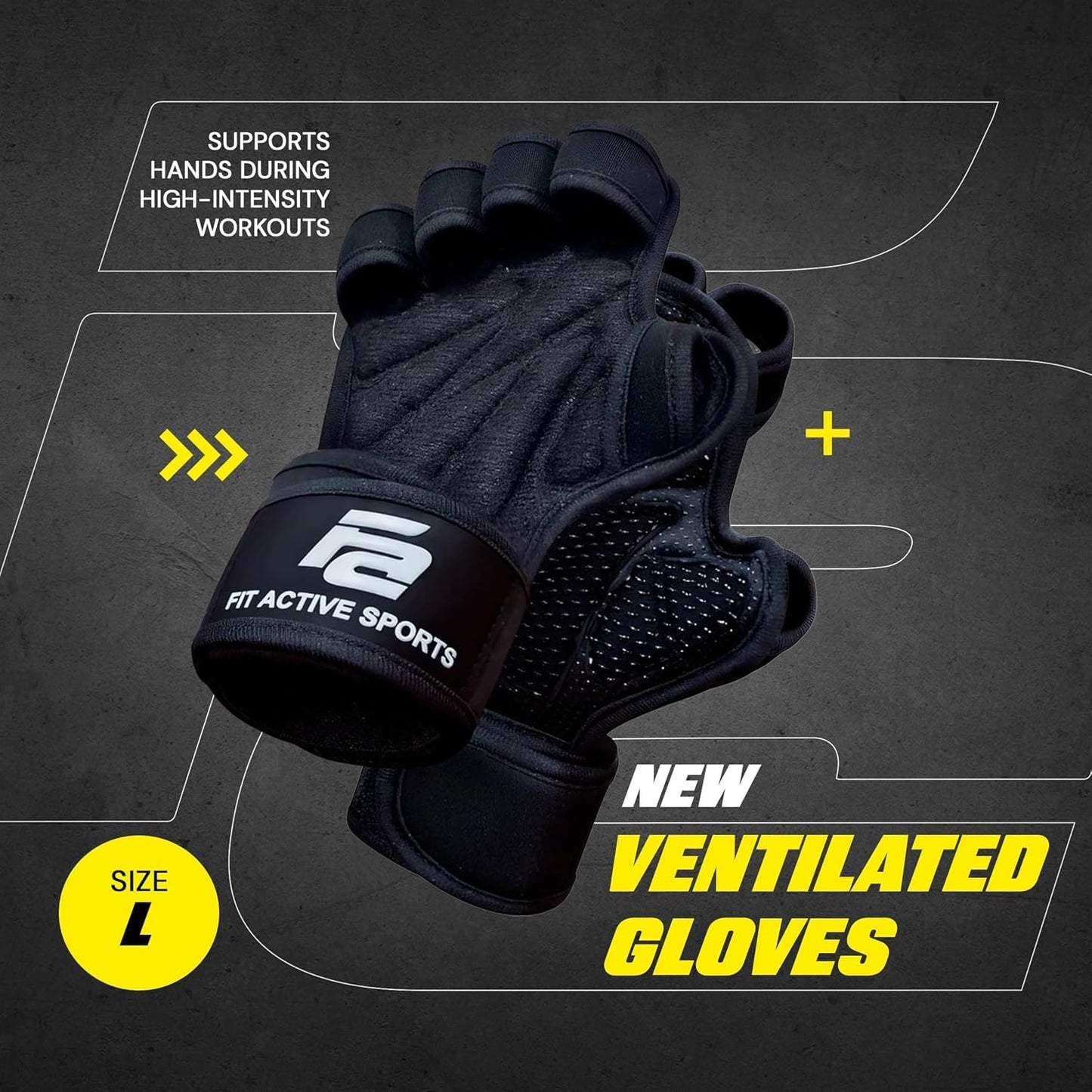 Fit Active Sports New Ventilated Weight Lifting Gloves with Built-in Wrist Wraps - Gym Workout for Pull Ups, Weightlifting, Men & Women
