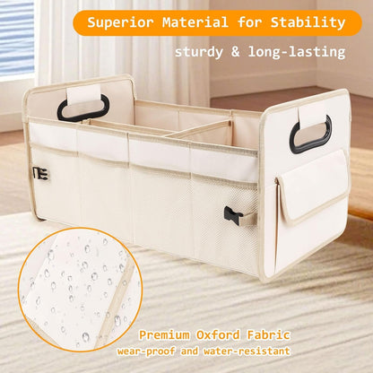Ruaizel Car Trunk Organizer, Collapsible Car Boot Storage, Water-Resistant Car Organizer, Multi Compartment Car Organiser, Boot Storage Organiser with Reinforced Handles (Beige)