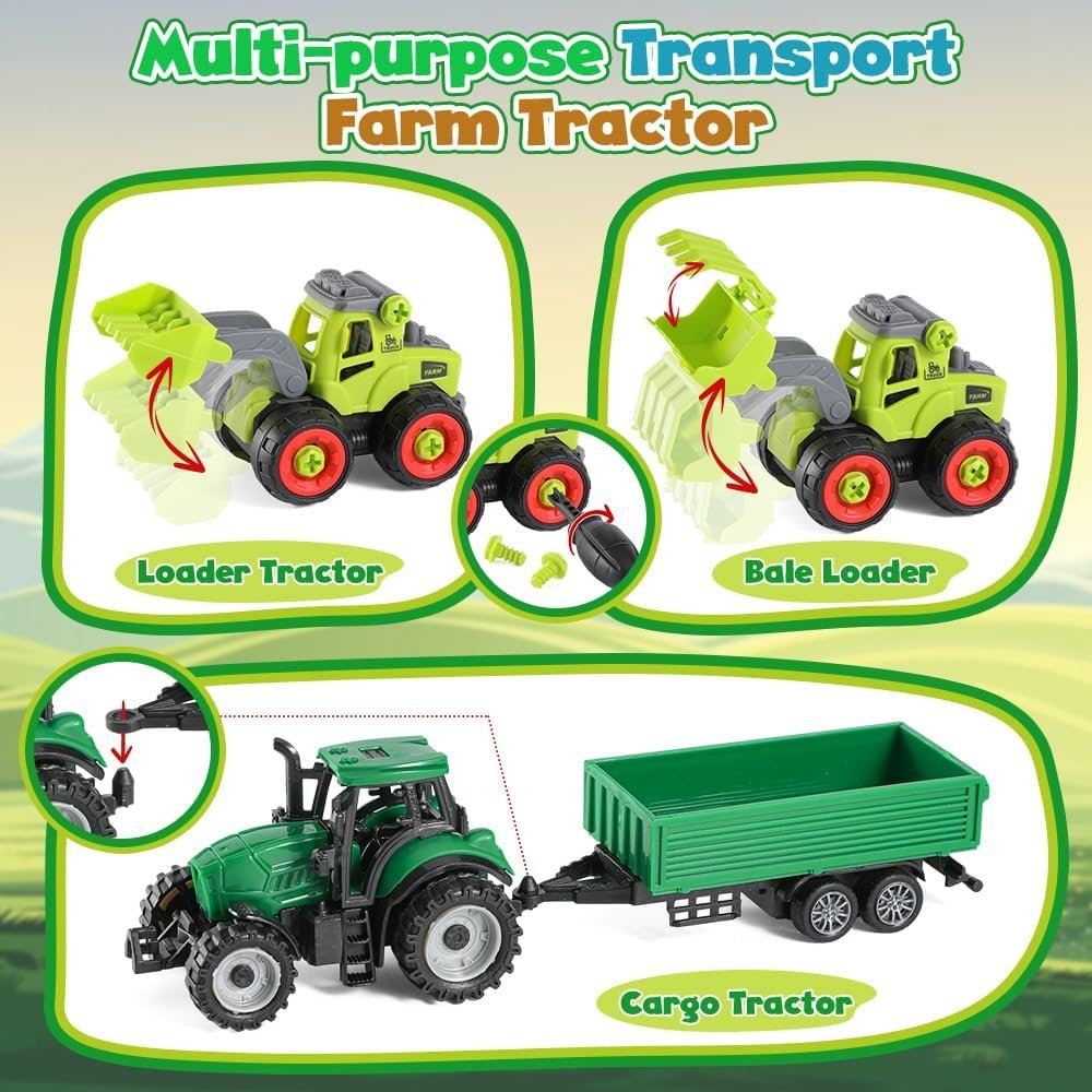 FRUSE Play Sand Farm Animal Toys,Sensory Bins for Toddlers with 1KG Sensory Play Sand,Farm Figures & Tractor Playset,Sandbox for Kids 3 4 5 6 7