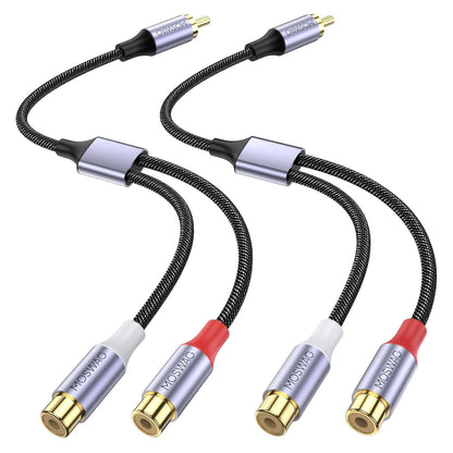 MOSWAG RCA Y Splitter Cable Adapter - 1 Male to 2 Female Audio Speaker Adapter (2 Pack) Compatible With Subwoofers, Speakers, Home Theatres