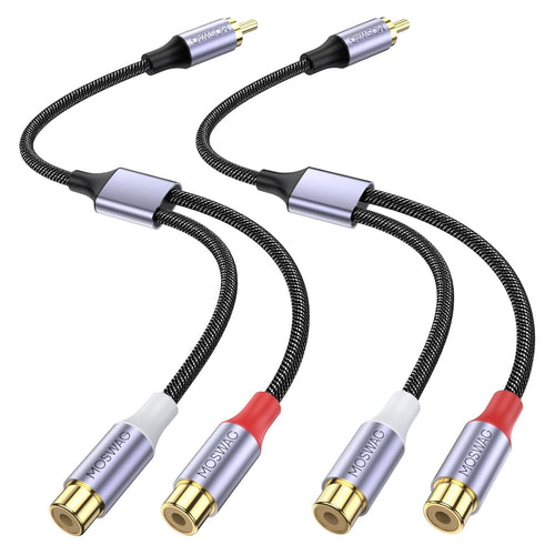 MOSWAG RCA Y Splitter Cable Adapter - 1 Male to 2 Female Audio Speaker Adapter (2 Pack) Compatible With Subwoofers, Speakers, Home Theatres