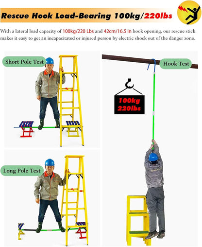 Insulated Handle Rescue Hook 3 5 Foot 6 10 Ft High Voltage Insulated Life Hook, Anti-electrocution Body Rescue Hook for Aerial Work/Electric Vehicles - Electrical Safety Emergency Life-Saving Tools(Re