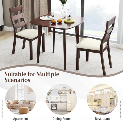 Giantex 3-Piece Dining Table Set for 2, Wooden Square Kitchen Table and 2 Chairs with Padded Seat, Ladder Back, Space-Saving Dinette Set for Small Spaces, Living Room, Dining Room