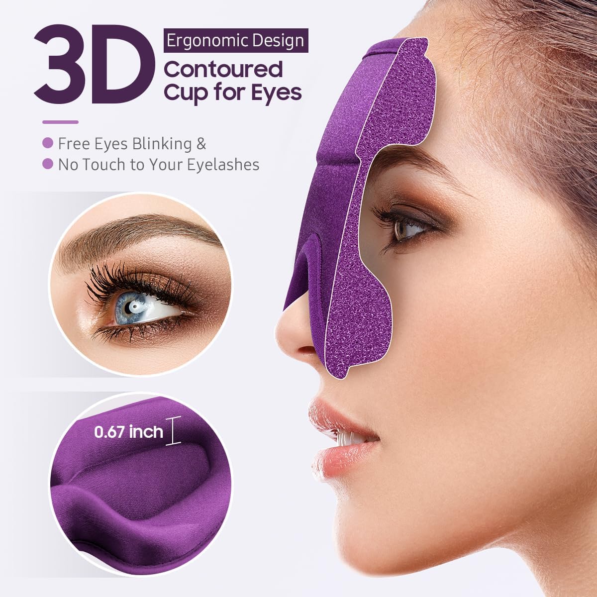 BeHoomi Sleep Mask, Premium Eye Mask for Sleeping, Completely Blackout, Superior Soft Comfort, Upgraded 3D Ergonomic Designed Sleeping Mask for Home, Office, Travel, Meditation, Yoga, Purple