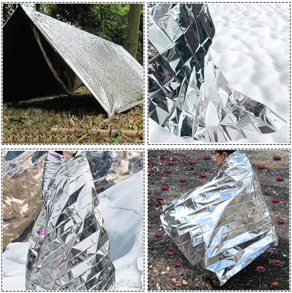 Esforzarse 10 Pcs Emergency Thermal Blankets, Silver, Mylar, Emergency Blanket, 130x210cm, Ideal for Outdoors, Survival, Hiking, First Aid