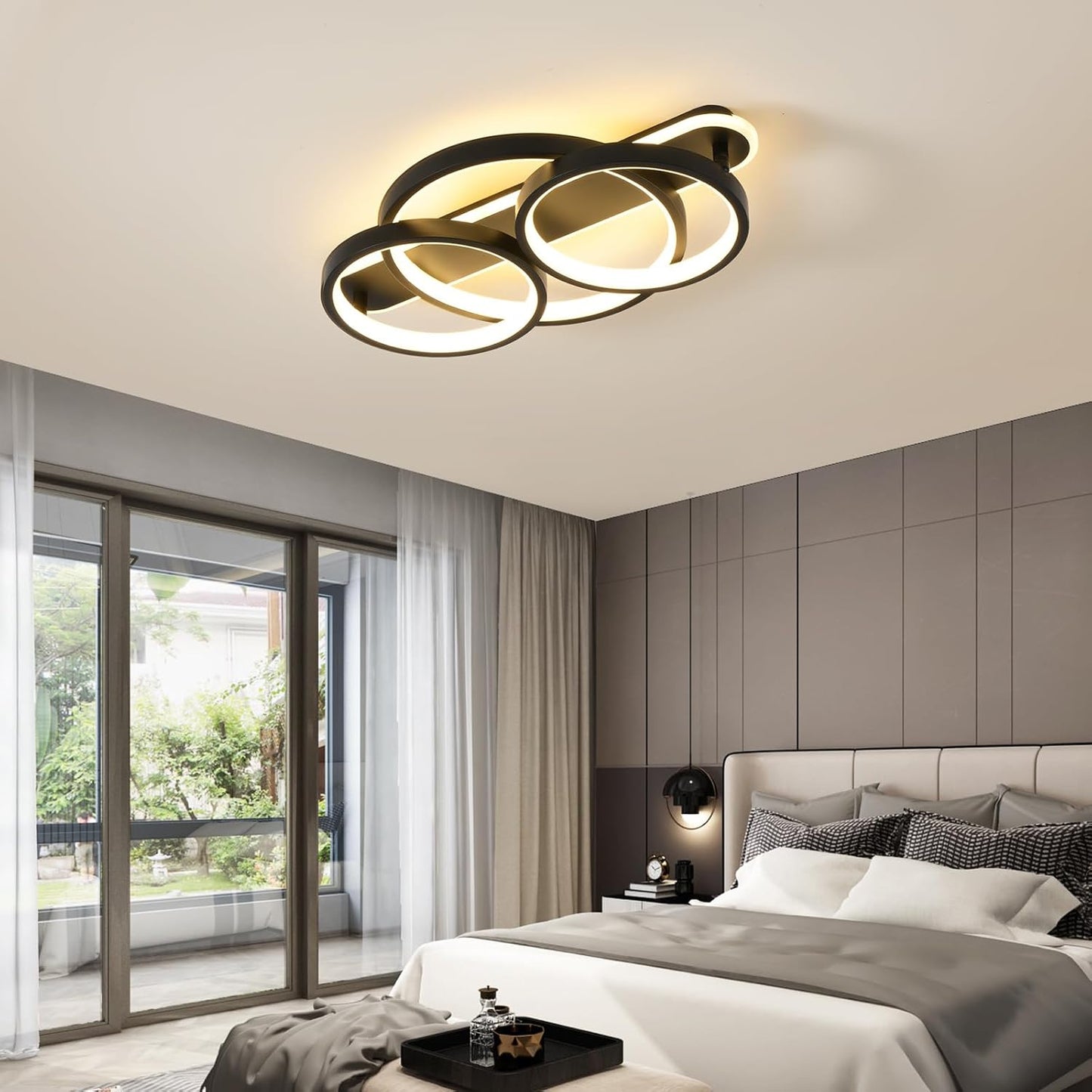 Modern LED Ceiling Light, 36W 3000K-6500K, 3 Rings Round Design Bedroom Lighting, Interior Decorative Light with Remote Control APP Dimmable, Chandelier Lamp for Living Room, Office, Kitchen, Hallway