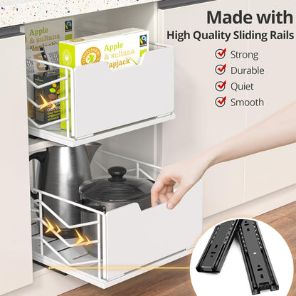 ZOINLIY Small Pull Out Organizer Basket - Smooth Sliding Cabinet Organizer, Heavy Duty Drawers Organizer for Cabinets, Slide Out Under Sink Organizer, 15.7" D x 11.8" W x 6.7" H (L - 2 Pack)